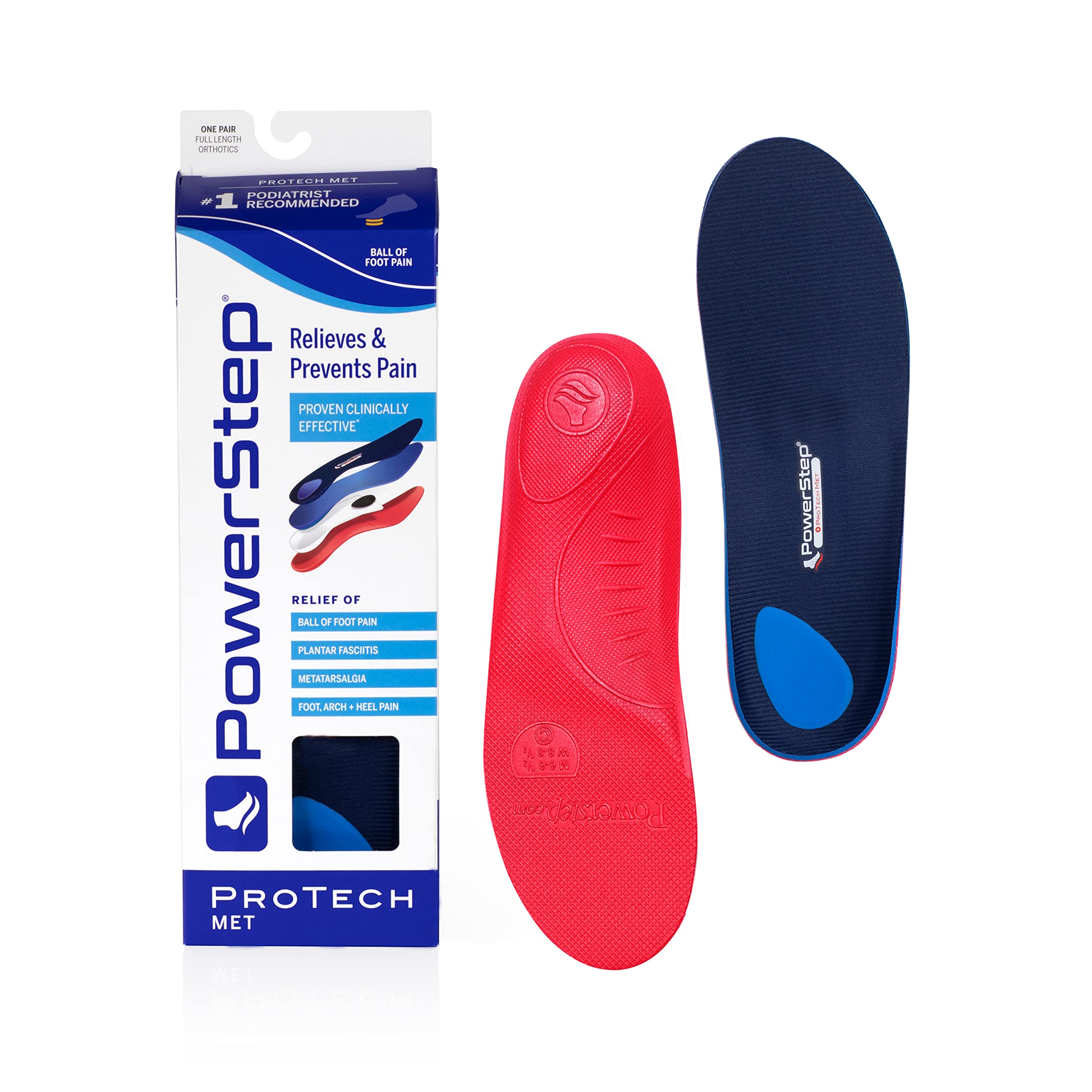 PowerStep ProTech Met Full Length Orthotics - Medical Grade Shoe Insoles for Plantar Fasciitis and Metatarsal Pain - Rig